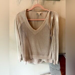 Lucky Brand Pullover Light Pink Sparkle Linen Blend Top  XS